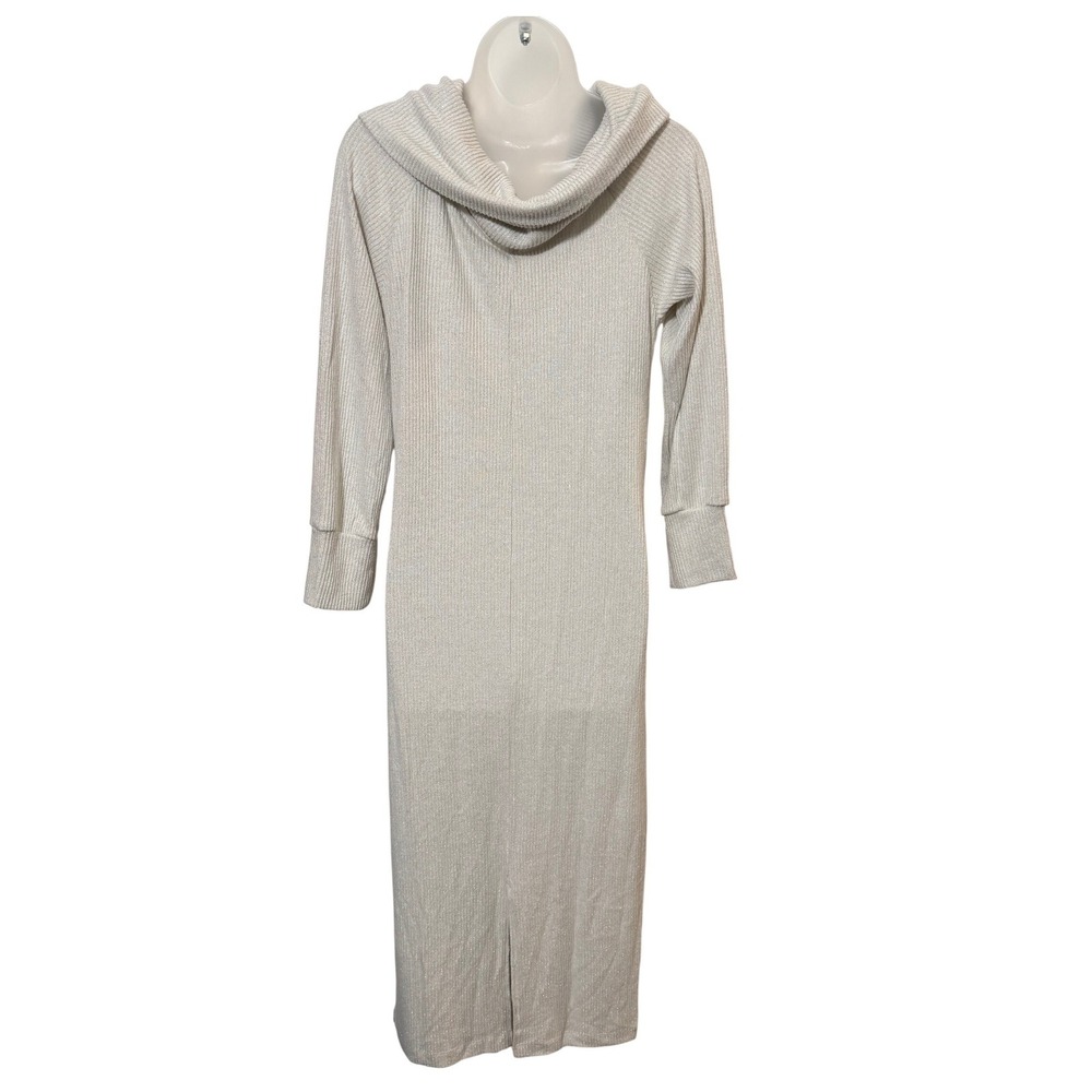 NEW‎ Elan Silver Cream Ribbed Cowl Neck Maxi Dress 1X Christmas Party Holiday
